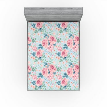 Ambesonne Dreamy Roses Fitted Sheet, Fantasy Concept Floral, California King, Pastel Pink Soft Blue