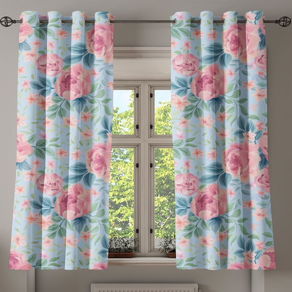 Ambesonne Dreamy Roses Grommet Curtain, Fantasy Concept Floral, 50"x60", Pastel Pink Soft Blue