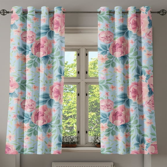 Ambesonne Dreamy Roses Grommet Curtain, Fantasy Concept Floral, 50"x63", Pastel Pink Soft Blue