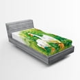 thumbnail image 1 of Ambesonne Duck Fitted Sheet, Goose Farm Lake Plants, Twin XL Size, Green and White, 1 of 3
