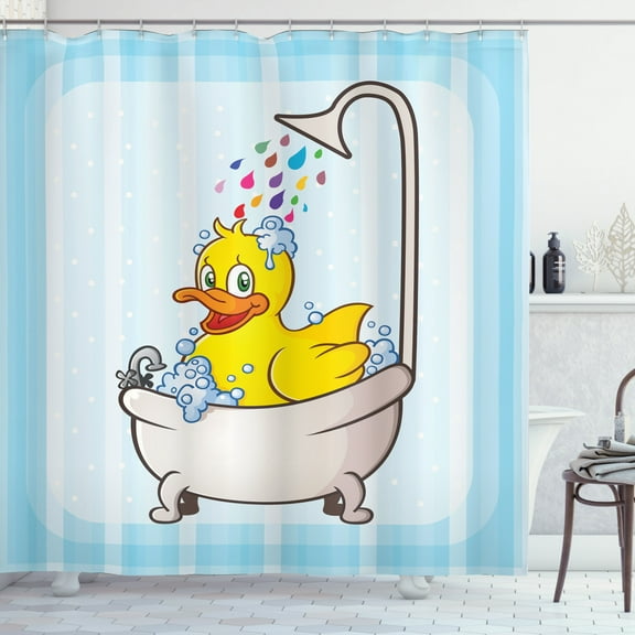 Ambesonne Duck Shower Curtain, Cartoon Mascot in Bathtub, 69"Wx84"L, Multicolor