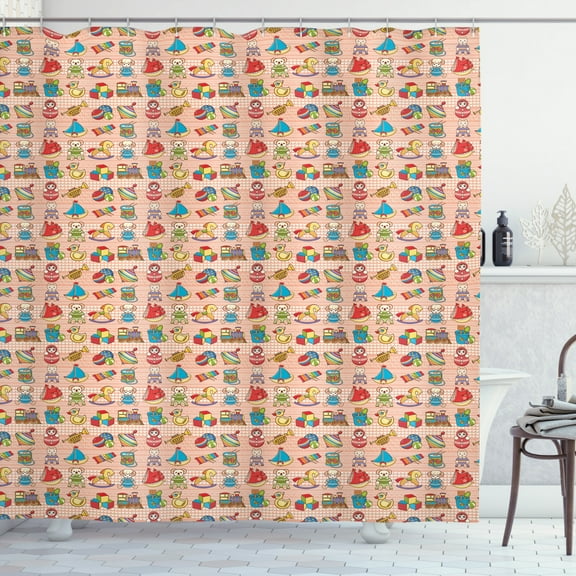 Ambesonne Duck Shower Curtain, Cartoon Motifs Rubber Ducks, 69"Wx84"L, Multicolor