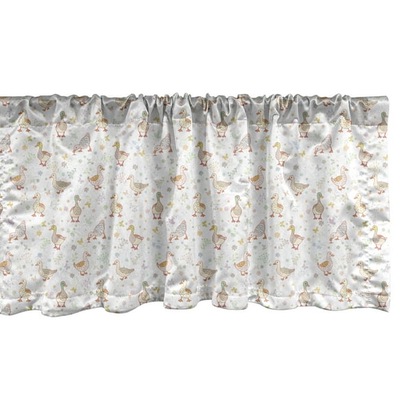 Ambesonne Duck Window Valance, Cartoon Ducks with Flower, 54" X 12", Multicolor