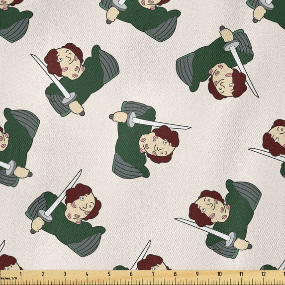 Ambesonne Duke Fabric by the Yard Microfiber, Duke of Britain with Lipstick, 10 Yards, Ivory Hunter Green