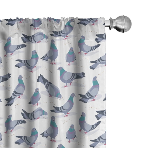 Ambesonne Dusty Blue 4-Panel Curtains, Pigeons and Crumbs Art, 56"x84", Ceil Blue Teal and White