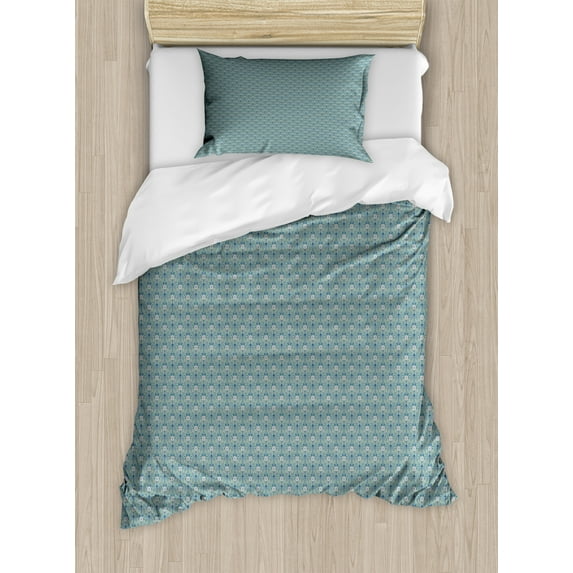 Ambesonne Dusty Blue Duvet Cover Sets, Orient and Flourishing, 2-Twin, Blue Grey Grey Teal