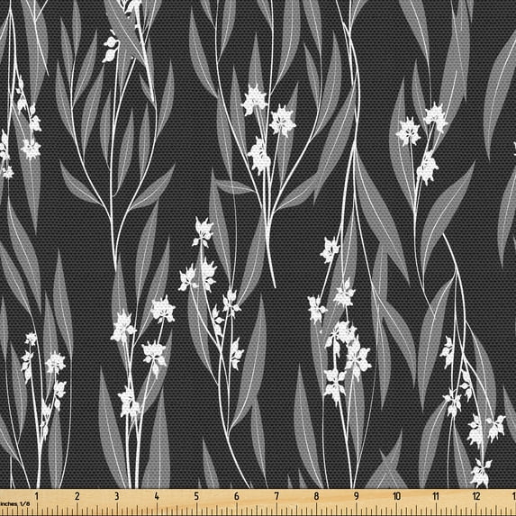 Ambesonne Dusty Blue Fabric by the Yard Upholstery, Monotone Garden Art, 2 Yards, Dark Grey Dimgray