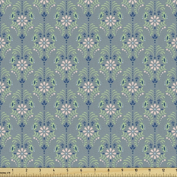 Ambesonne Dusty Blue Fabric by the Yard Upholstery, Orient and Flourishing, 1 Yard, Blue Grey Grey Teal