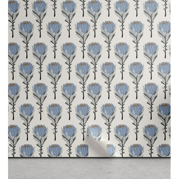 Ambesonne Dusty Blue Peel & Stick Wallpaper for Home, Protea Flowers Pattern, 13"x72", Ivory Blue Grey