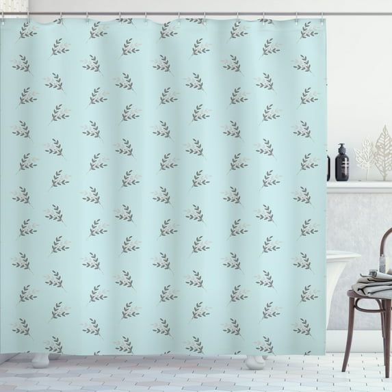 Ambesonne Dusty Blue Shower Curtain, Floral Themed Image, 69"Wx70"L, Pale Blue Dimgray Dust