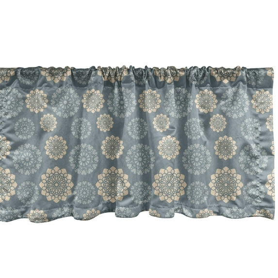 Ambesonne Dusty Blue Window Valance, Mandala Inspired Flowers, 54" X 18", Blue Grey Beige