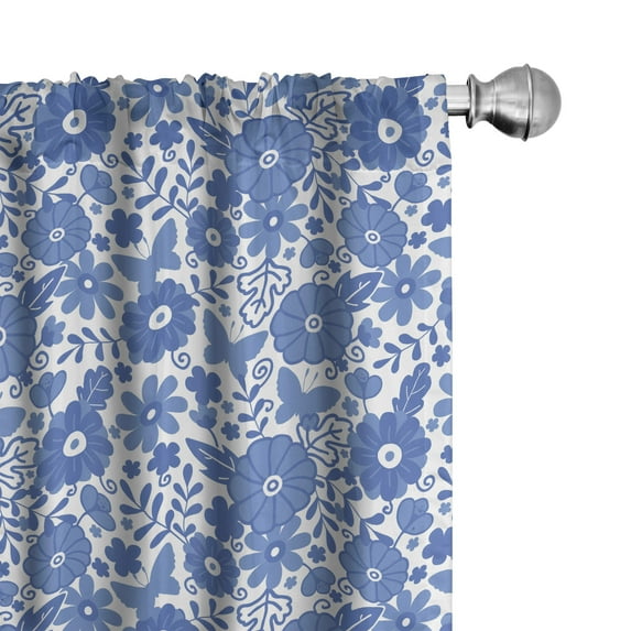 Ambesonne Dutch Window Curtains, Delft Style Folk Art Floral, Each 28" W x 95" L, Lavender Blue and White