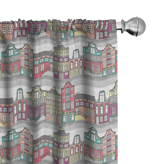 Ambesonne Dutch Curtains, Amsterdam Sketch Houses, Pair of 28"x84", Multicolor