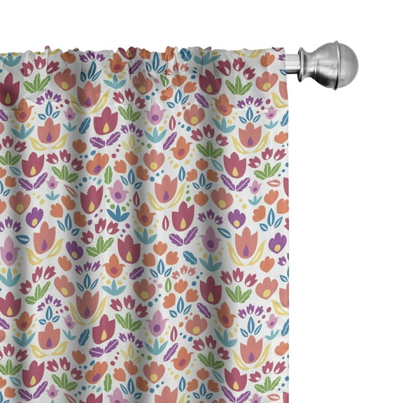 Ambesonne Dutch Curtains, Blooming Tulip Design, Pair of 28"x84", Multicolor
