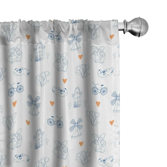 Ambesonne Dutch Curtains, Classic Clogs Bicycles, Pair of 28"x63", Navy Blue Orange