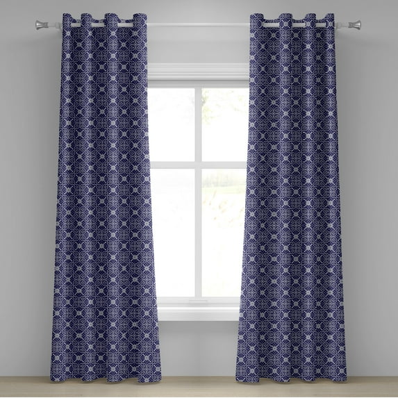 Ambesonne Dutch Grommet Curtain, Ornate Floral Swirls, 50" x 108", Indigo and White