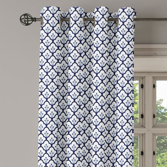 Ambesonne Dutch Grommet Curtain Single Panel, Delftware Scales Design, 50"x60", Indigo and White