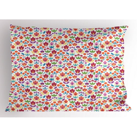 Ambesonne Dutch Pillow Sham, Blooming Tulip Design, 26" X 20", Multicolor