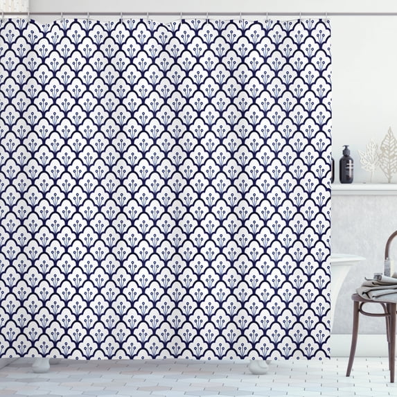 Ambesonne Dutch Shower Curtain, Delftware Scales Design, 69"Wx70"L, Indigo and White