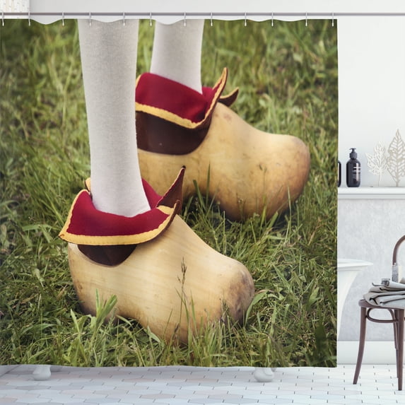 Ambesonne Dutch Shower Curtain, Photo of Dutch Clogs Worn, 69"Wx70"L, Multicolor