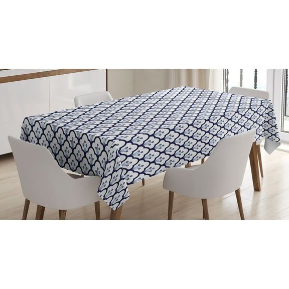 Ambesonne Dutch Tablecloth Rectangular Table Cover, Delftware Scales Design, 52"x70", Indigo and White