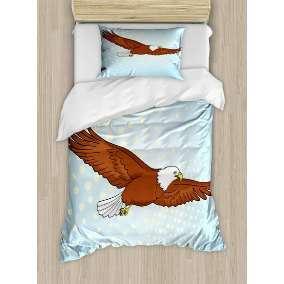 Ambesonne Eagle Duvet Cover Sets, Pop Art Comic Falcon Bird, 2-Twin, Pale Blue Cinnamon