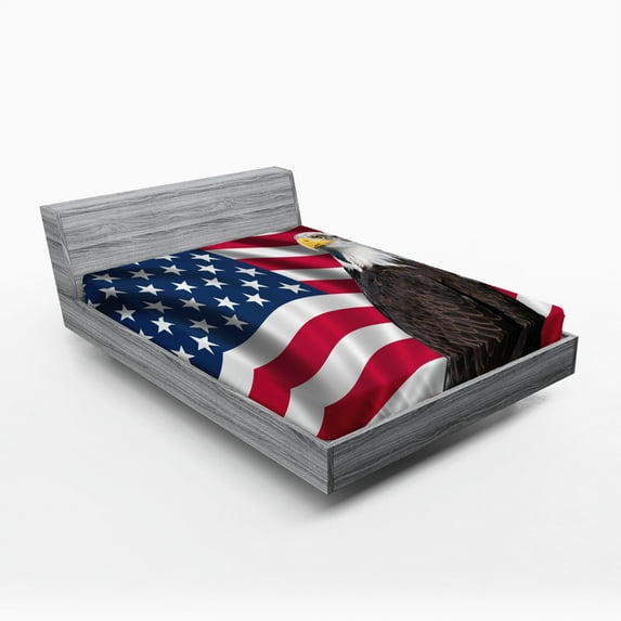 Ambesonne Eagle Fitted Sheet 2 Pcs Set, Patriotic America, King, Multicolor