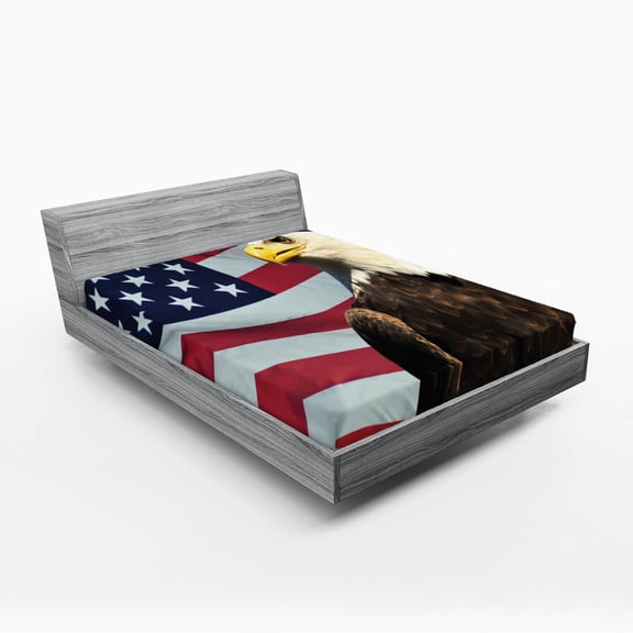 Ambesonne Eagle Fitted Sheet 2 Pcs Set, US Flag Country, California King, Multicolor