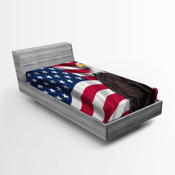 Ambesonne Eagle Fitted Sheet, Patriotic America, Twin Size, Multicolor