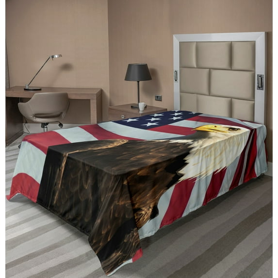 Ambesonne Eagle Flat Sheet, US Flag Country, TwinXL Size, Multicolor