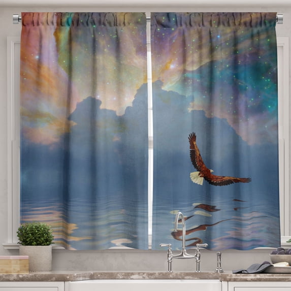 Ambesonne Eagle Kitchen Curtains, Majestic Huge Bird Flying, 55"x39", Multicolor