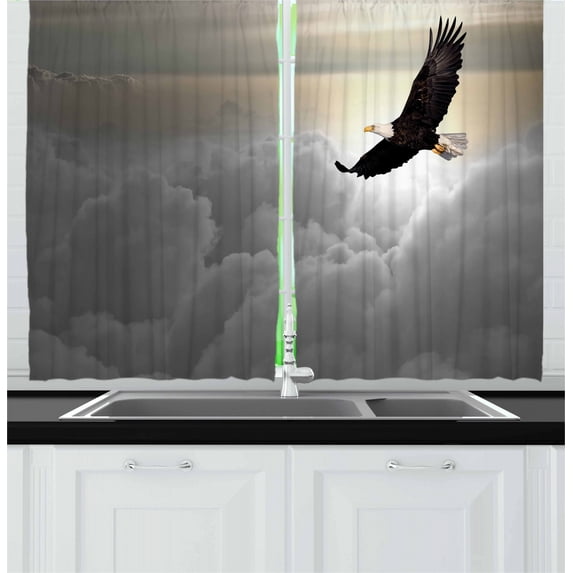 Ambesonne Eagle Kitchen Curtains, Sublime Creature Clouds, 55"x39", Pale Yellow Pale Grey