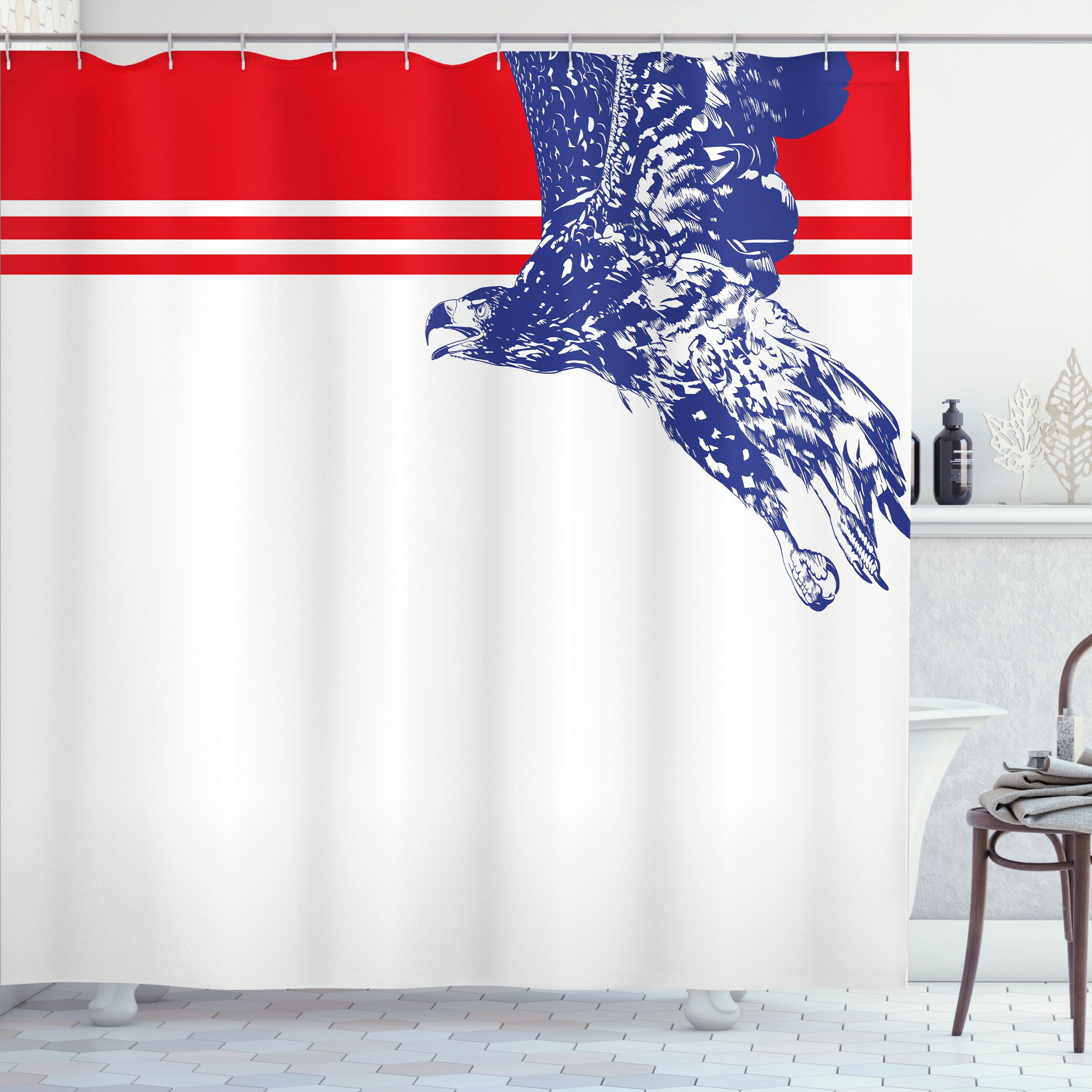 Eagle Red Pattern Print Bathroom Shower Curtain