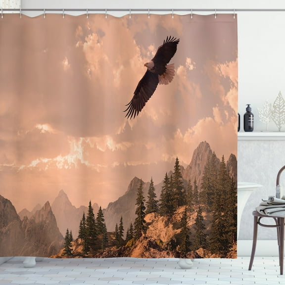 Ambesonne Eagle Shower Curtain, Nature Rocky Mountains, 69"Wx75"L, Rose Green