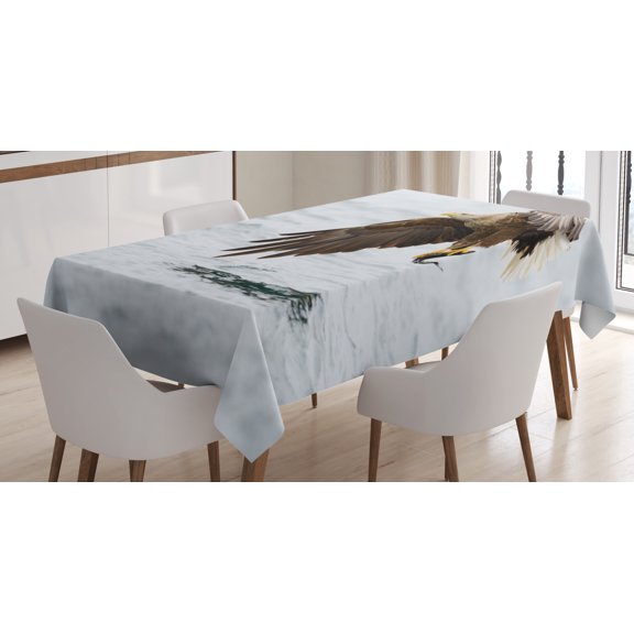 Ambesonne Eagle Tablecloth Rectangular Table Cover, Bird with White Feathers, 52"x70", Pearl Brown Yellow