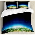 thumbnail image 1 of Ambesonne Earth Duvet Cover Set, Russia from Space Sky, 2-Calking, Blue Green Pale Brown, 1 of 6
