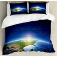 thumbnail image 1 of Ambesonne Earth Duvet Cover Set, Sunrise North America, Queen, Blue Dark Blue Green, 1 of 3