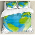 thumbnail image 1 of Ambesonne Earth Duvet Cover Set, Vibrant Globe Heart Shape, 2-Calking, Pale Blue Lime Green, 1 of 7
