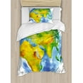 thumbnail image 1 of Ambesonne Earth Duvet Cover Sets, Globe of Earth Watercolors, 2-Twin, Pale Blue Green Yellow, 1 of 3