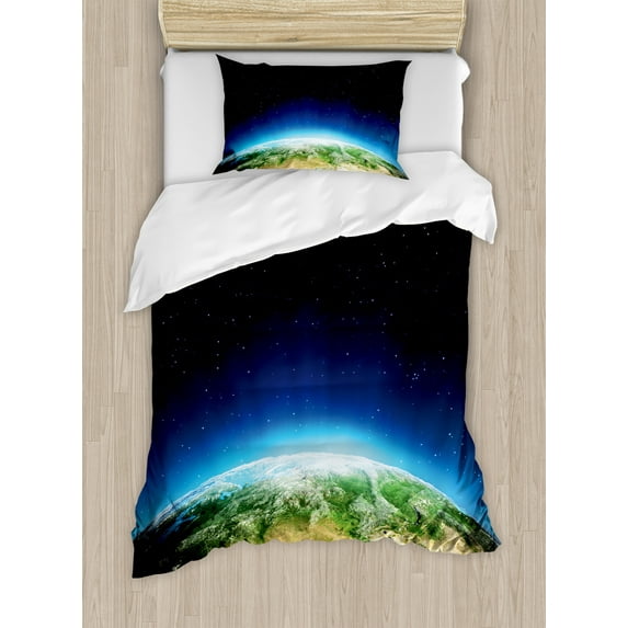 Ambesonne Earth Duvet Cover Sets, Russia from Space Sky, 2-Twin, Blue Green Pale Brown