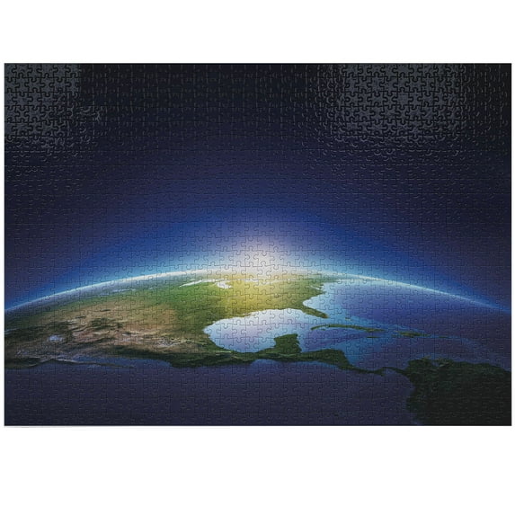 Ambesonne Earth Jigsaw Puzzle, Sunrise North America, Heirloom-Quality Fun Activity for Family Durable Cardboard, 1000 pcs, Blue Dark Blue Green