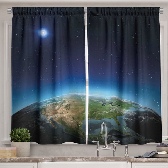 Ambesonne Earth Kitchen Curtains, North America Galaxy View, 55"x45", Indigo Pale Blue Green