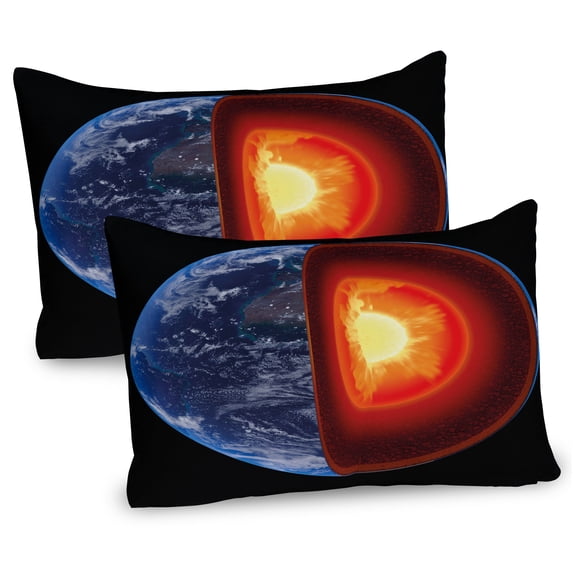 Ambesonne Earth Pillow Sham 2 Pack, Hot Burning Earth Core, 26"x20", Orange Black Blue