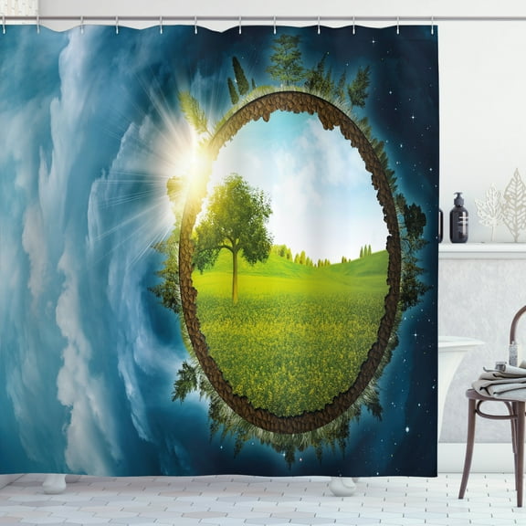 Ambesonne Earth Shower Curtain, Circle Greenery Clouds, 69"Wx84"L, Green Brown Petrol Blue