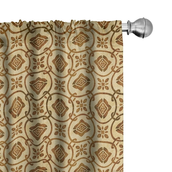 Ambesonne Earth Tone Window Curtains, Floral Vintage Chain, Each 28" W x 63" L, Beige and Brown