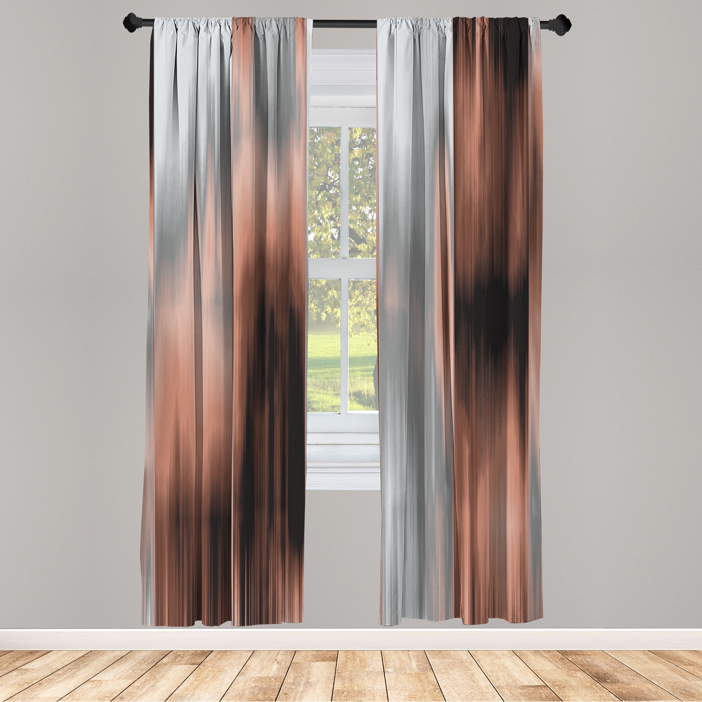 Abstract Ombre Coffee and Gray Rod Pocket Curtain Panels