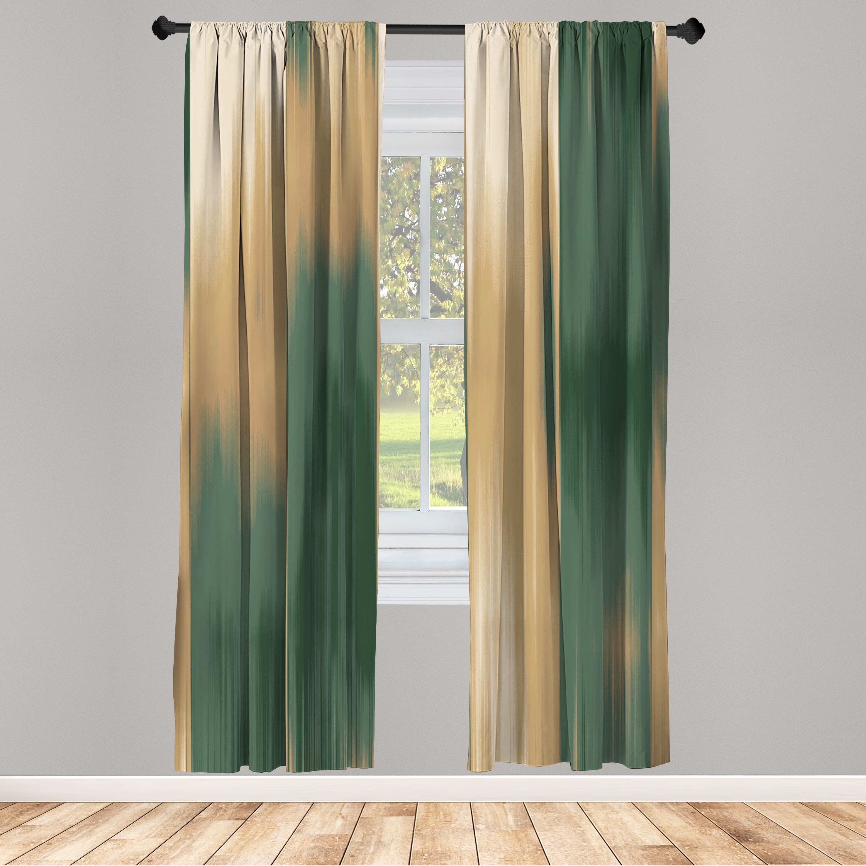 Green and Beige Ombre Light-Filtering Rod Pocket Curtain Panels, 28" x 63"
