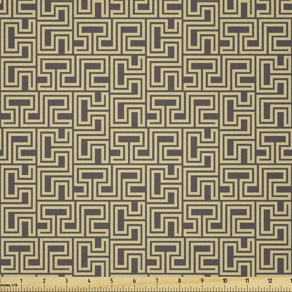 Ambesonne Earth Tones Fabric by the Yard Microfiber, Abstract Maze Form, 1 Yard, Umber Pale Yellow