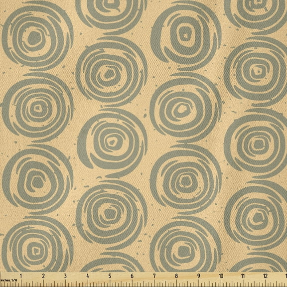 Ambesonne Earth Tones Fabric by the Yard Microfiber, Grunge Geometric, 1 Yard, Pale Orange Reseda Green
