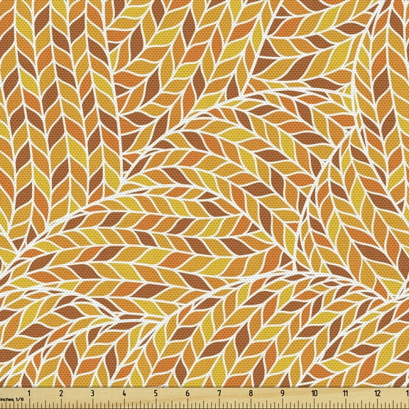 Ambesonne Earth Tones Fabric by the Yard Upholstery, Autumn Leaf Spirals, 1 Yard, Earth Yellow Apricot